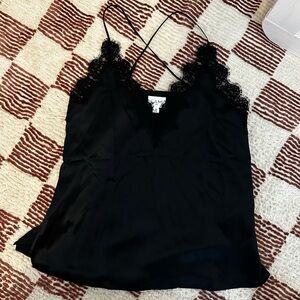 Cami NYC Black Silk Tank with V-Neck/Lace size XS